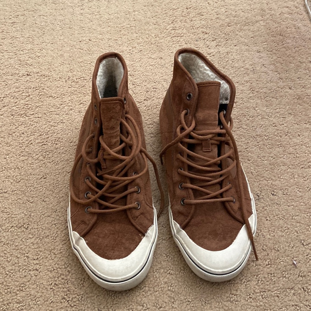 Vans Surf Siders Black Ball Hi MTE Leather Brown Suede Mid Top Lace Sneakers 9.5